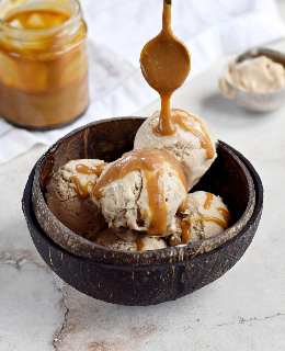 Roasted Banana Ice Cream, Caramel, Peanut Butter